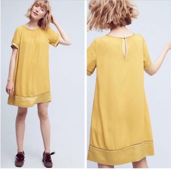 Anthropologie Maeve Verdet Gold Yellow Boho Flowy Swing Shift Dress w/Pockets - Picture 5 of 5